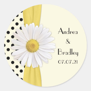 Sticker Rond Shasta Daisy Polka Dot Mariage personnalisé
