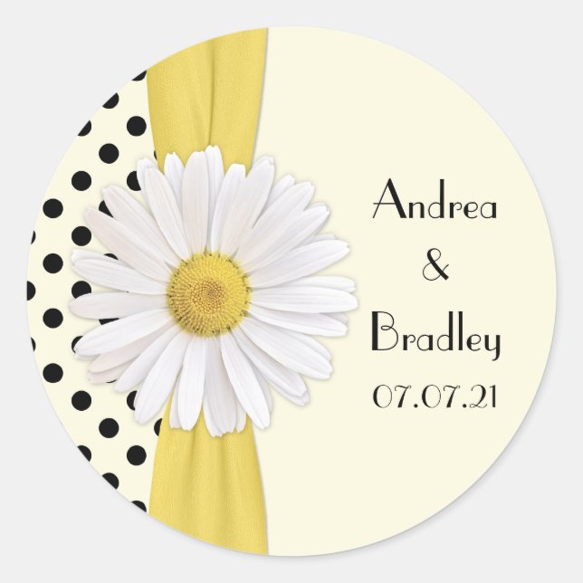 Sticker Rond Shasta Daisy Polka Dot Mariage personnalisé (Devant)
