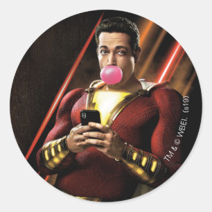 Sticker Rond SHAZAM ! bubble-gum de soufflement de   Shazam