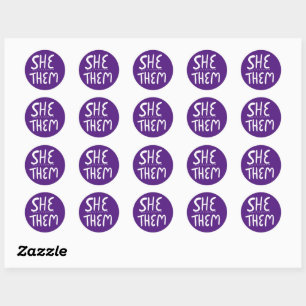 Sticker Rond SHE / EUX Pronononounes Purple Handlettering ensem