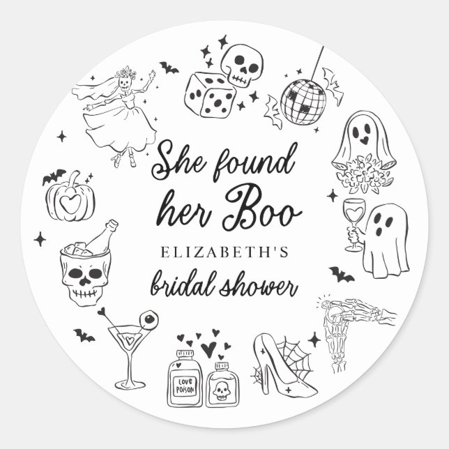 Sticker Rond She Found Her Boo Ghost Floral Bridal Shower (Devant)