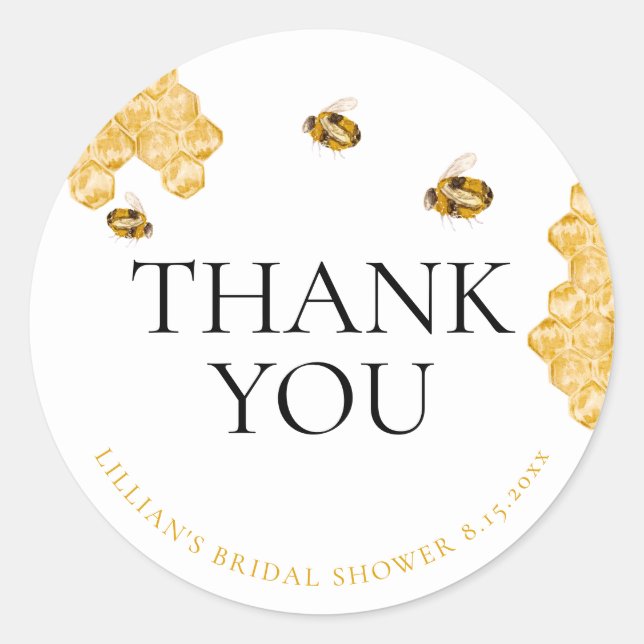 Sticker Rond She Found Her Honey Bee Bridal Shower Thank You (Devant)