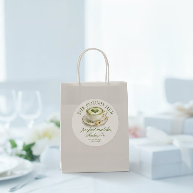 Sticker Rond She Found Her Perfect Matcha Bridal Shower  (She Found Her Perfect Matcha Bridal Shower Classic Round Sticker by Ricaso. other sizes available)