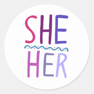 Sticker Rond SHE / HER Pronounounounounounounours Purple Handle