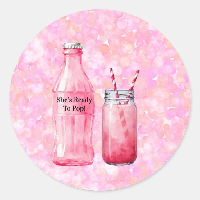 Sticker Rond She’s Ready To Pop Girl Baby Shower (Devant)