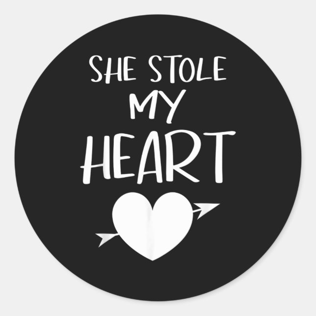 Sticker Rond She Stole My Heart Valentines Day Matching Couples (Devant)