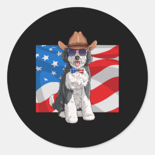 Sticker Rond Sheepadoodé Patriotique Merica 4 juillet Américain