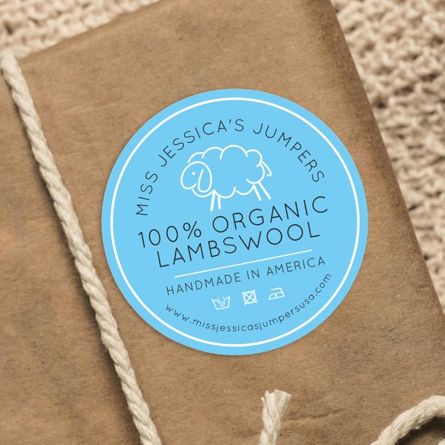 Sticker Rond Sheeps laine produit bleu blanc tricot affaires (Créateur téléchargé)