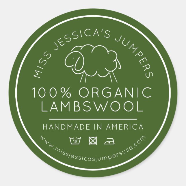 Sticker Rond Sheeps laine produit vert blanc tricot affaires (Devant)