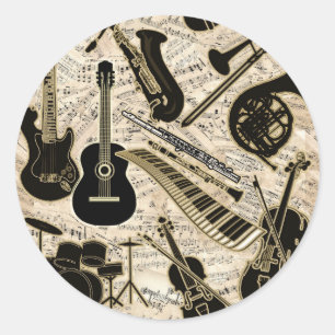 Sticker Rond Sheet Music and Instruments Black/Gold