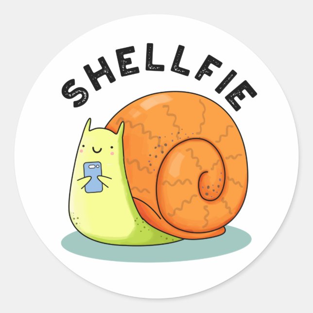 Sticker Rond Shellfie Fundy Snail Selfie Pun (Devant)