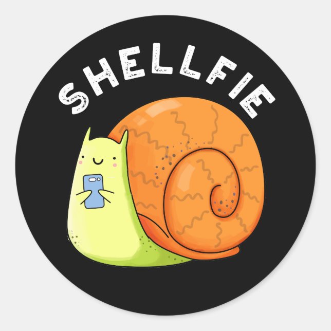 Sticker Rond Shellfie Funky Snail Selfie Pun Dark BG (Devant)