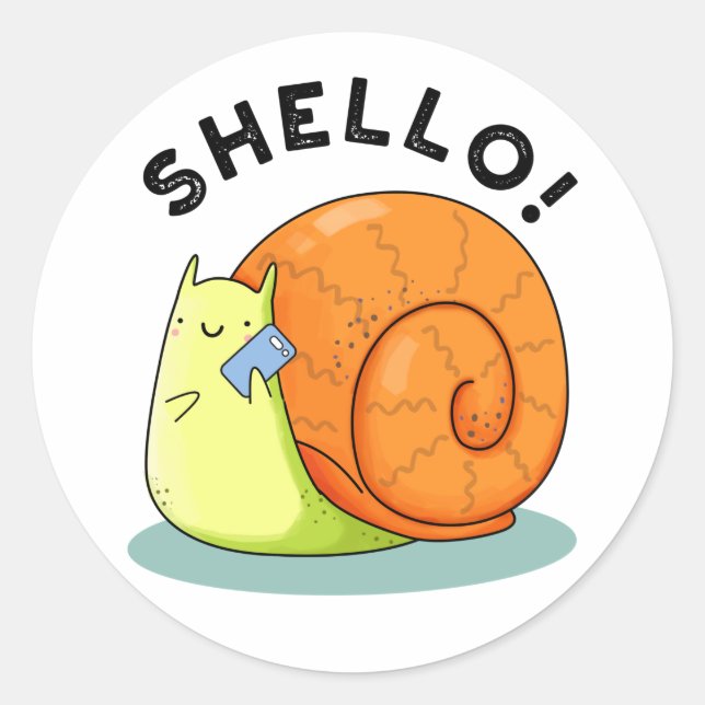 Sticker Rond Shello Funny Snail Cellphone Pun (Devant)
