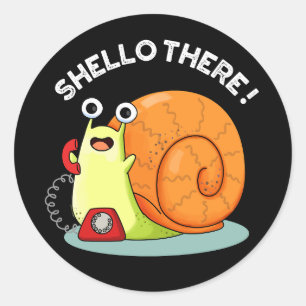 Sticker Rond Shello There Fundy Snail Hello Pun Dark BG
