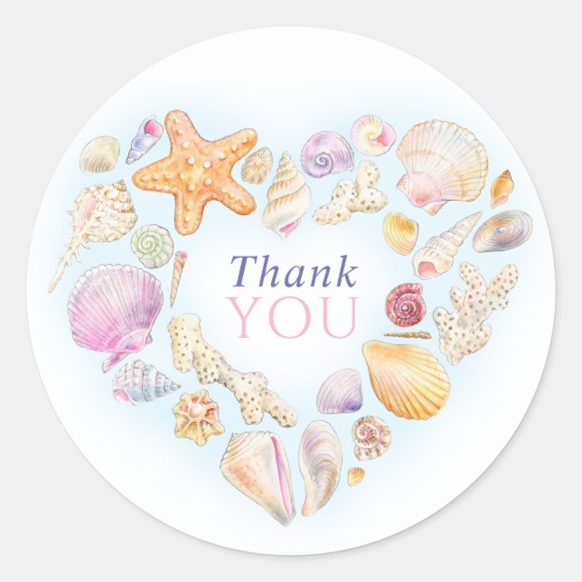 Sticker Rond Shells coeur art merci mariage plage (Devant)