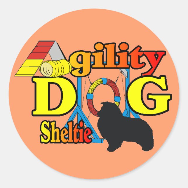 Sticker Rond Shelter Agility Shetland Sheepdog Dons (Devant)
