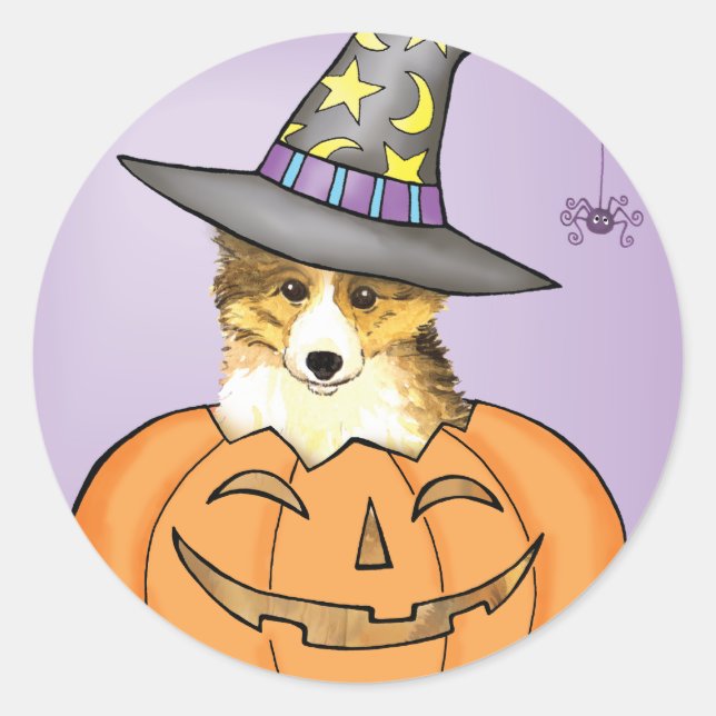 Sticker Rond Sheltie Halloween (Devant)