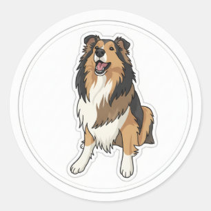 Sticker Rond Sheltie Heureux