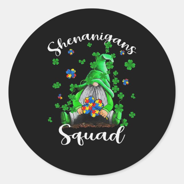 Sticker Rond Shenanigans Squad Gnomes Autisme St Patrick's Day (Devant)