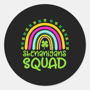 Sticker Rond Shenanigans Squad Joyeux St Patrick's Day Rainbow 