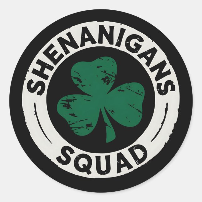 Sticker Rond Shenanigans Squad St Patrick's Day Shamrock (Devant)
