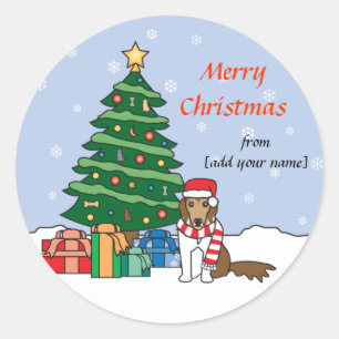 Sticker Rond Shetland Sheepdog et sapin de Noël