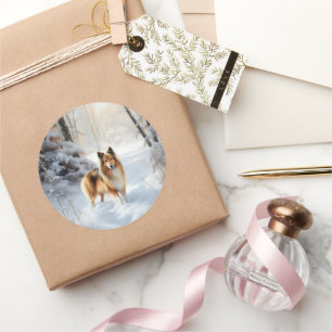 Sticker Rond Shetland Sheepdog Laisser neiger Noël