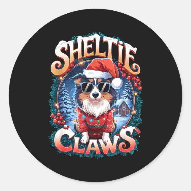 Sticker Rond Shetland Sheepdog Owner Costume Sheltie Claws Chri (Devant)