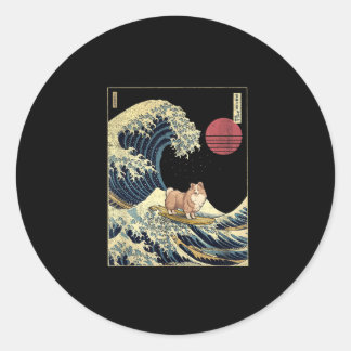 Sticker Rond Shetland Sheepdog Sheltie Japanese Kanagawa Wave F