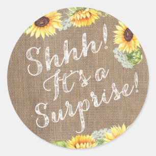 Sticker Rond Shhh C'est une surprise Sunflowers Envelope Seals