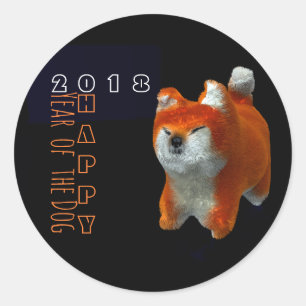 Sticker Rond Shiba Chien Art numérique 3D Année Zodiac Round 