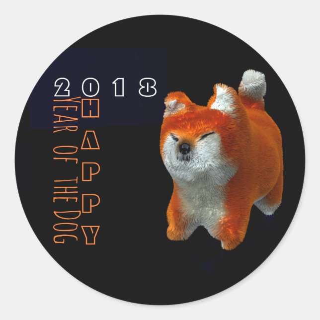 Sticker Rond Shiba Chiot 3D Art numérique Année Zodiac Tour S (Devant)