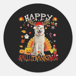 Sticker Rond Shiba Inu Chien Halloween Chien de Noël Joyeux Hal