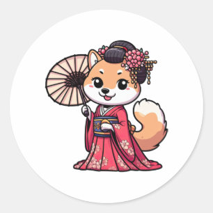 Sticker Rond Shiba Inu Chien Kimono