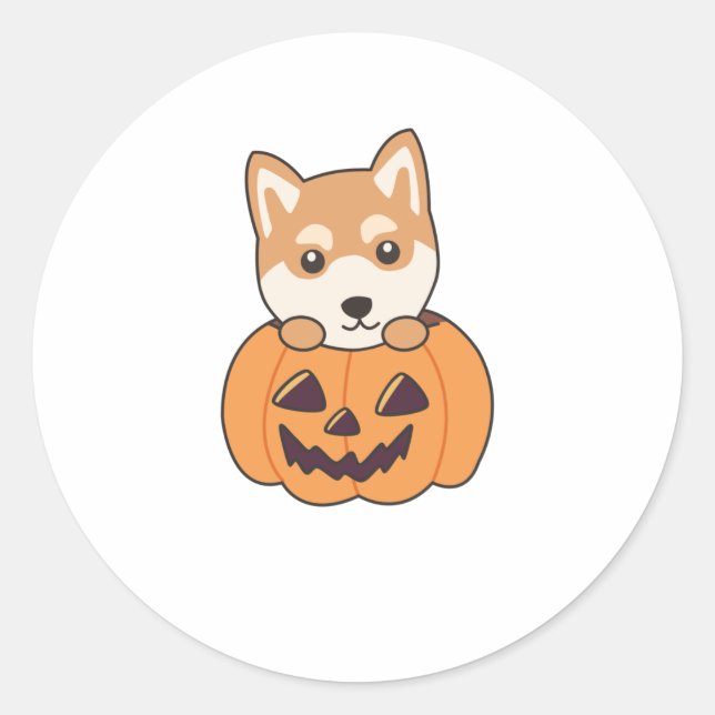 Sticker Rond Shiba Inu En Chiens Doux Citrouille Joyeux Hallowe (Devant)