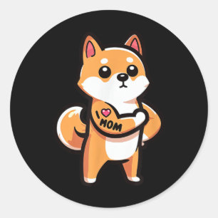 Sticker Rond Shiba Inu I Love Maman Funny Chien Tattoo