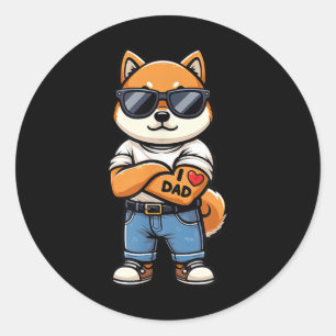 Sticker Rond Shiba Inu I Love Papa Funny Chien Tattoo