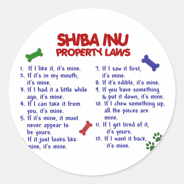 Sticker Rond SHIBA INU, propriété Lois 2 (Devant)