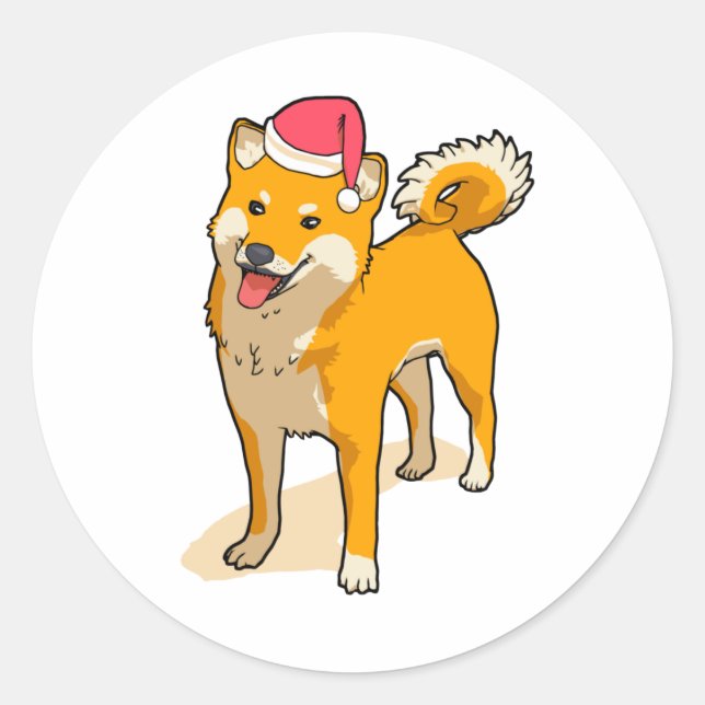 Sticker Rond Shiba Inu Santa Claus Chien Noël (Devant)