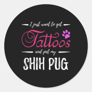 Sticker Rond Shih Carlin Amoureux des chiens Tattoo Funny Chien