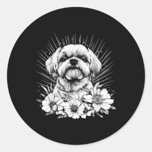 Sticker Rond Shih Tzu Amoureux des chiens Style Rétro tatouage 