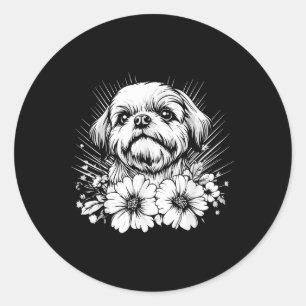 Sticker Rond Shih Tzu Amoureux des chiens Style Rétro Tattoo