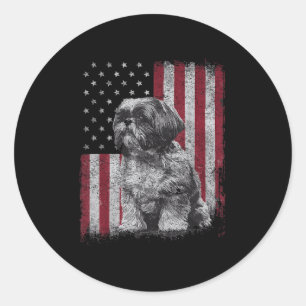 Sticker Rond Shih Tzu Chien Papa 4 juillet Patriotique Usa Inde