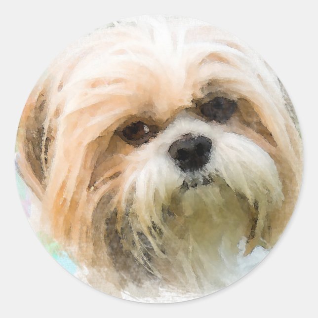 Sticker Rond Shih Tzu Dog Eau Couleur Art Peinture (Devant)