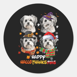 Sticker Rond Shih Tzu Dog Hallothanksmas Halloween Thanksgiving