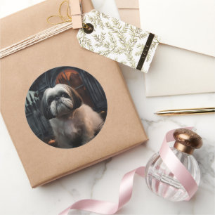 Sticker Rond Shih Tzu Halloween Épouvantable