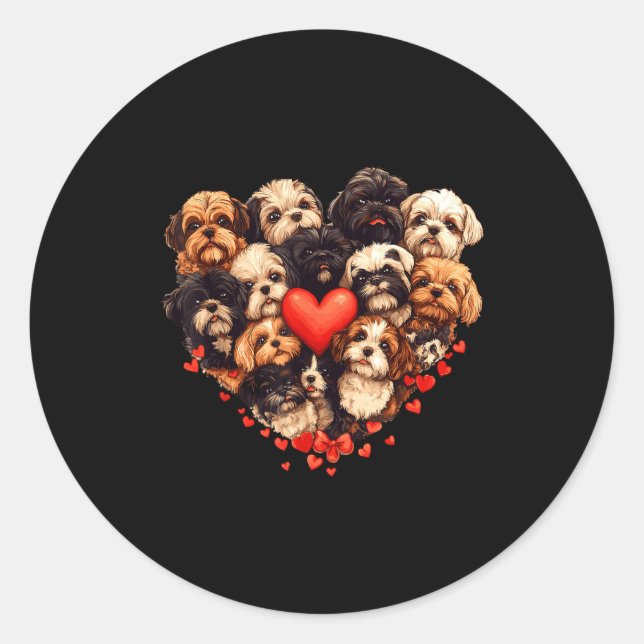 Sticker Rond Shih Tzu Heart-shaped Cute Shih Tzu Valentines Day (Devant)