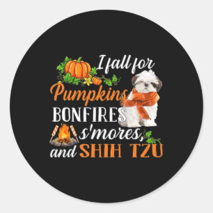 Sticker Rond Shih Tzu Je Tombe Pour Citrouilles Bonfires Smores