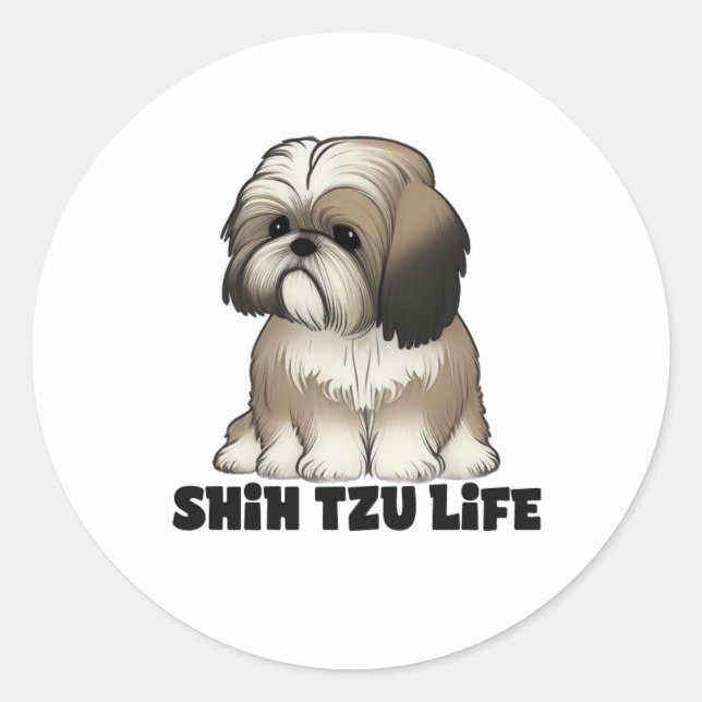 Sticker Rond Shih Tzu Life - Cute Dog Illustration (Devant)