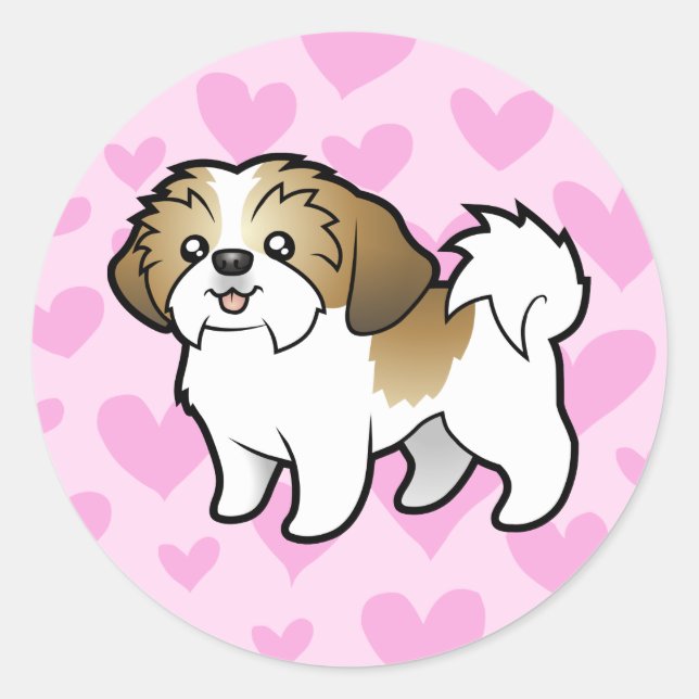 Sticker Rond Shih Tzu Love (coupe de chiot) (Devant)